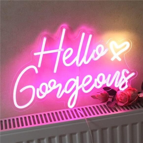 Hello Gorgeous Neon Sign Pink LED Light Home Wedding Birthday Party Wall Decor - Picture 4 of 8